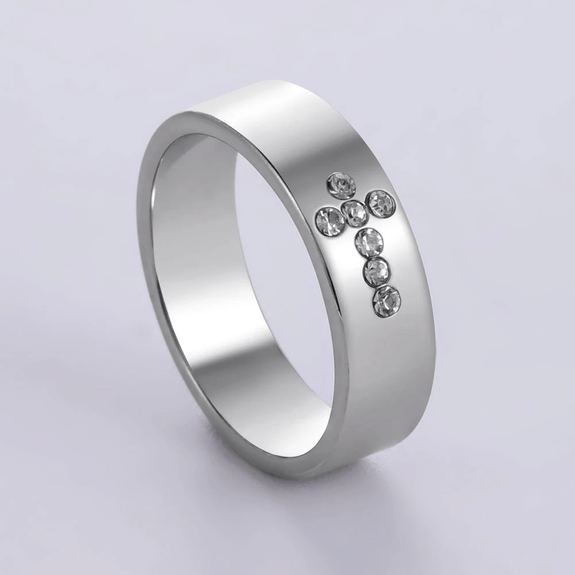 Stainless Steel Jewelled Cross Ring