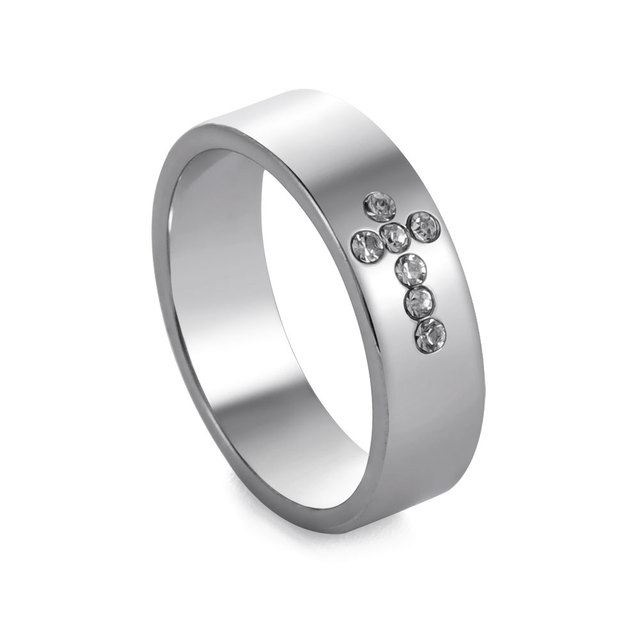 Stainless Steel Jewelled Cross Ring