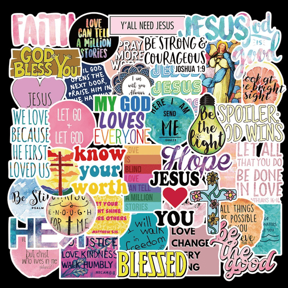 Religious Christian Slogan Sticker Set (50 Stickers)