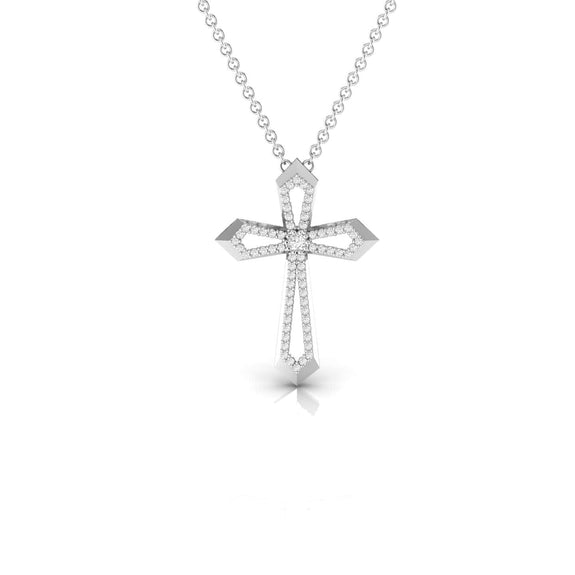 Angular Hollow Diamond Cross Necklace
