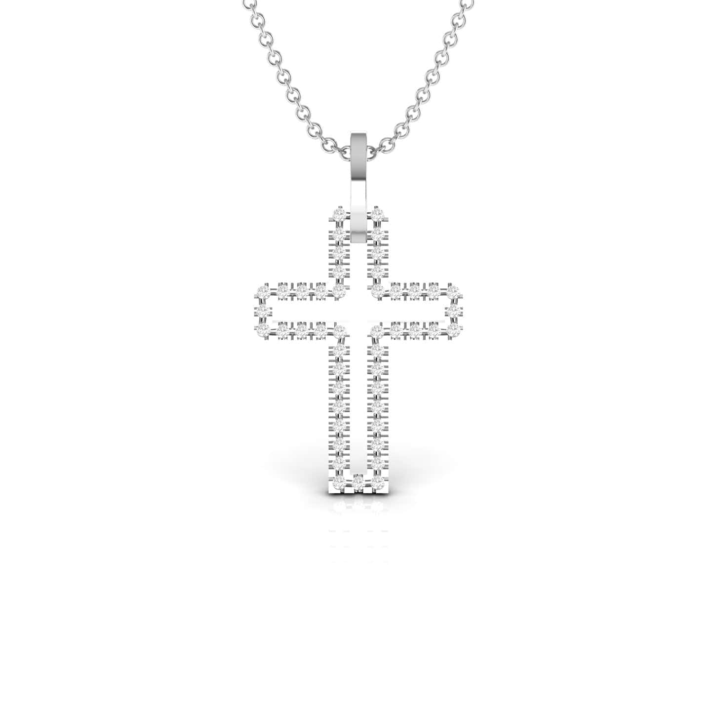 Hollow Diamond Cross Necklace