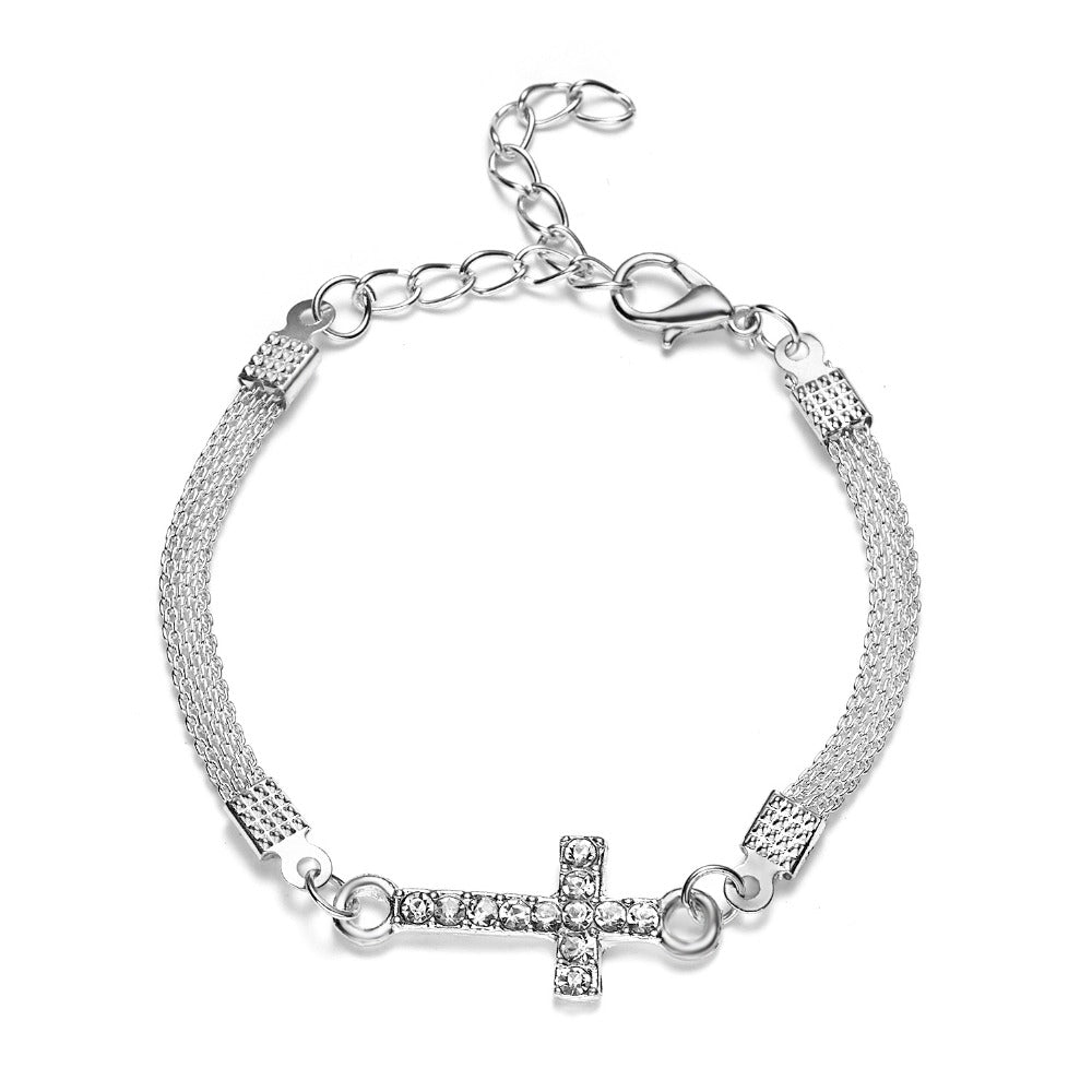 Women's Rhinestone Prayer Cross Bracelet