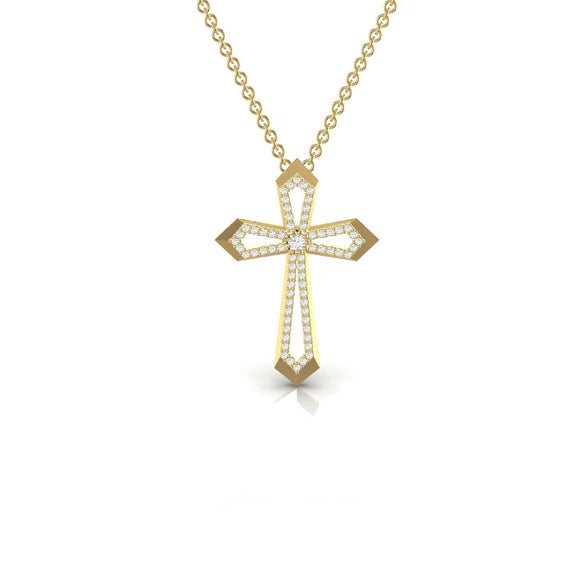 Angular Hollow Diamond Cross Necklace