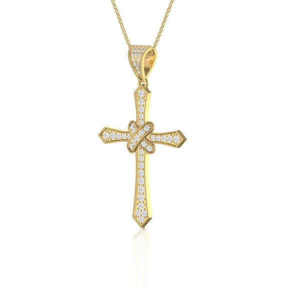 Angular Diamond Cross Necklace With Diamond Diagonal Cross Detail