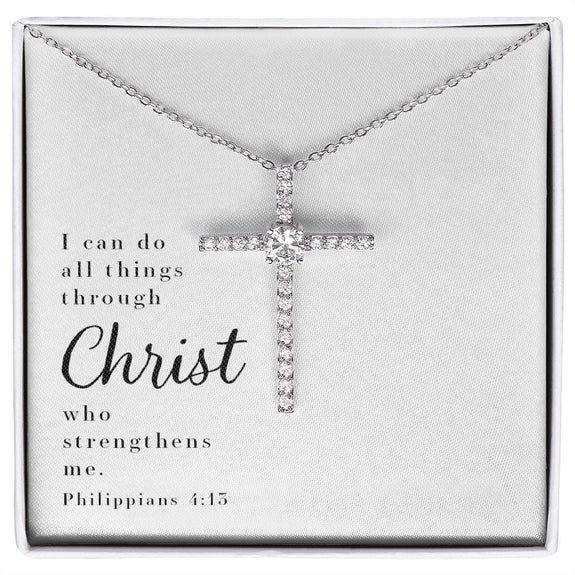 Cubic Zirconia Crystal Necklace -  Philippians 4:13