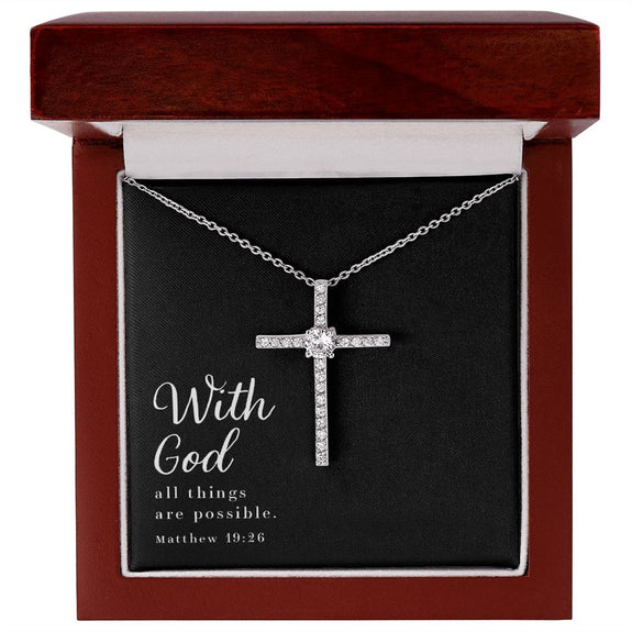 Cubic Zirconia Crystal Necklace - Matthew 19:26