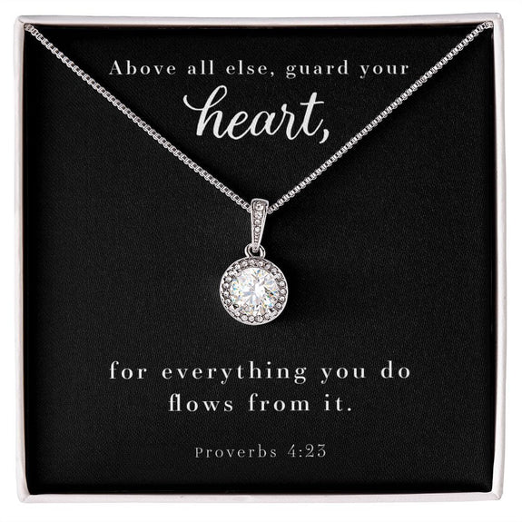 Cushion Cut Cubic Zirconia Crystal Necklace - Proverbs 4:23