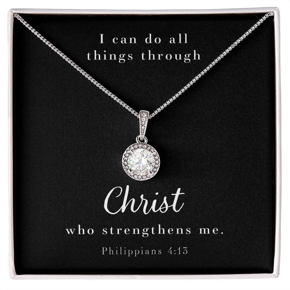 Cushion Cut Cubic Zirconia Crystal Necklace - Philippians 4:13