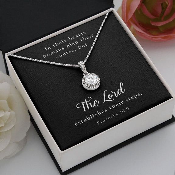 Cushion Cut Cubic Zirconia Crystal Necklace - Proverbs 16:9
