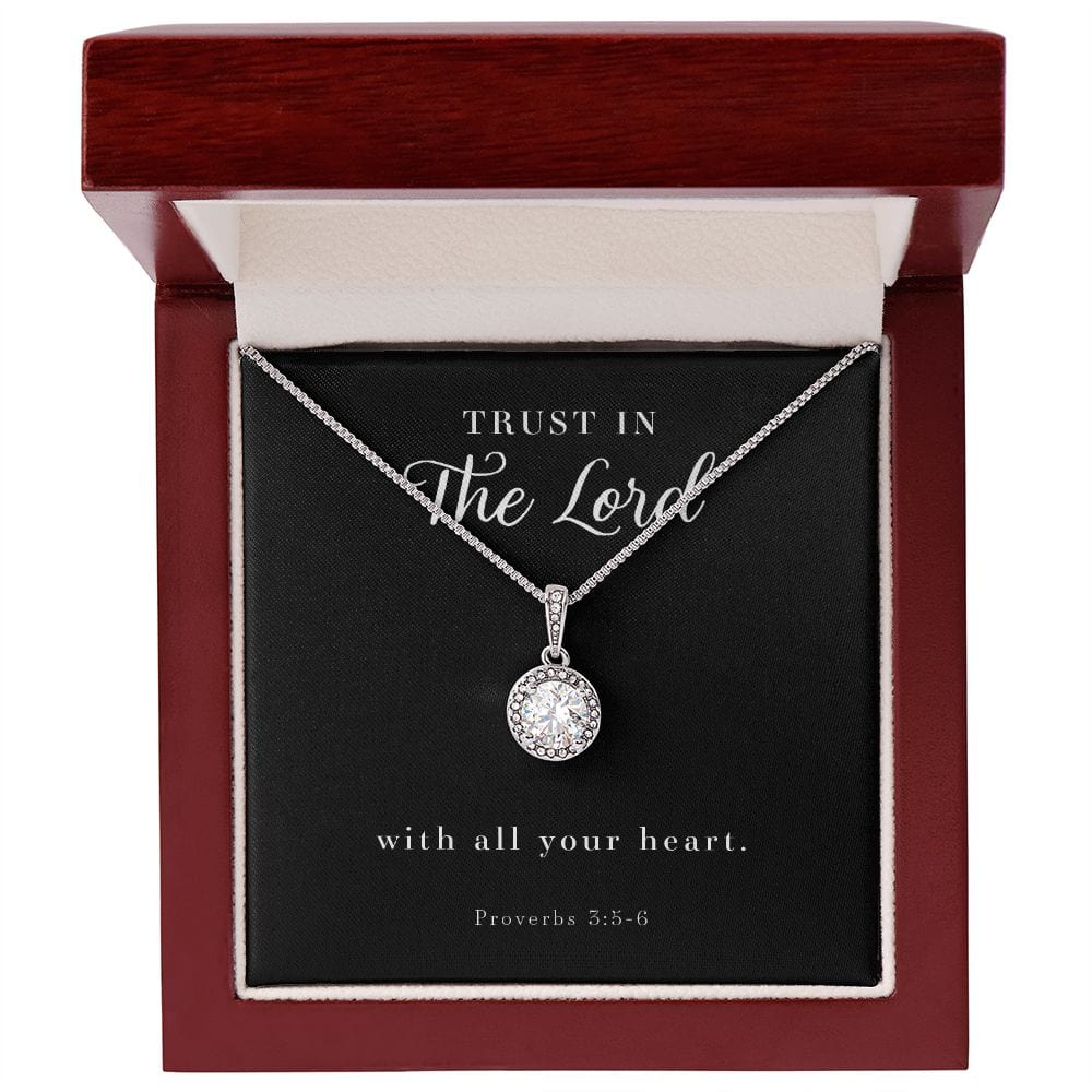 Cushion Cut Cubic Zirconia Crystal Necklace - Proverbs 3:5-6