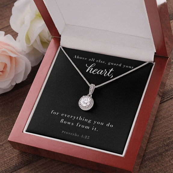 Cushion Cut Cubic Zirconia Crystal Necklace - Proverbs 4:23