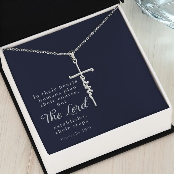 Faith Cross Necklace - Proverbs 16:9