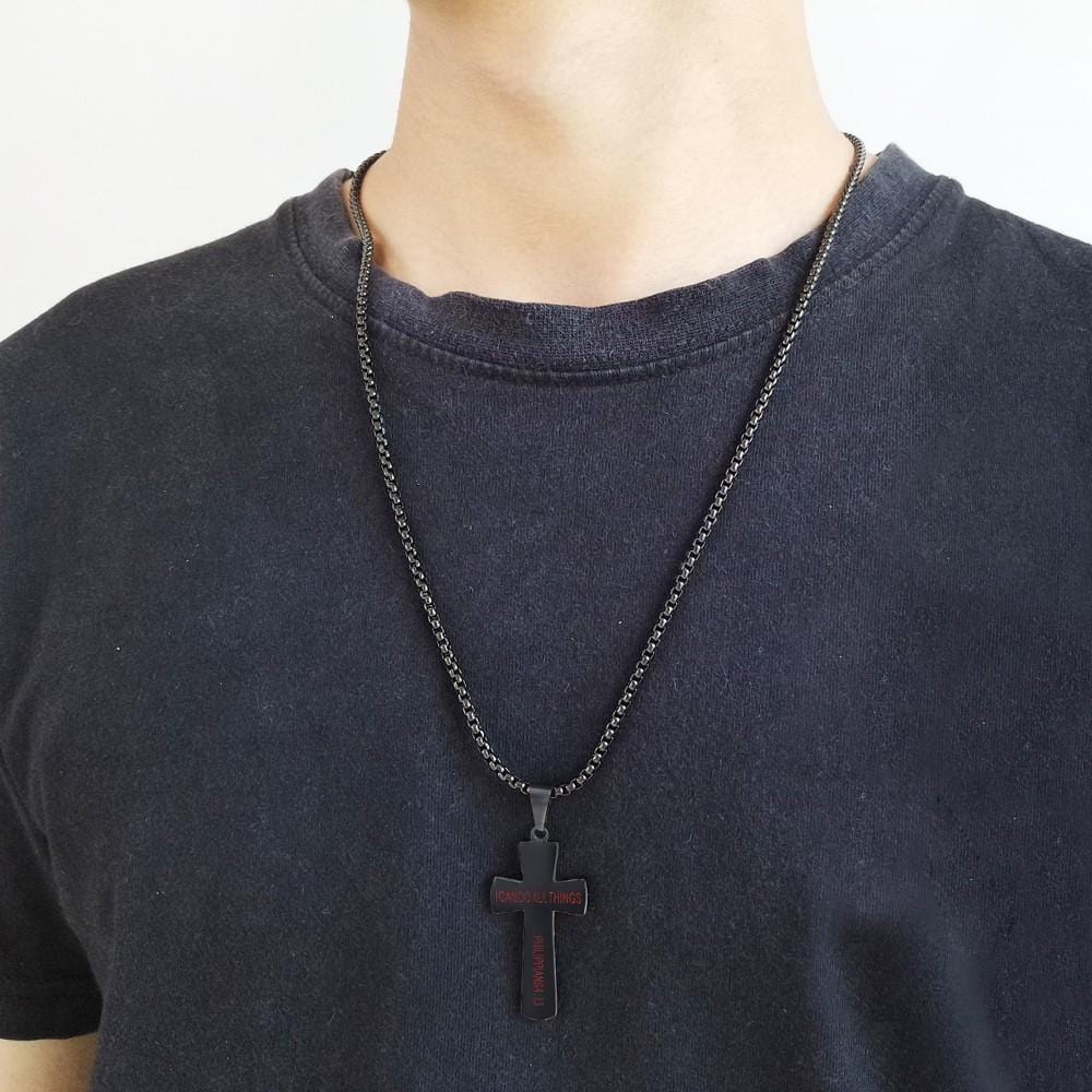 Men's Christian Necklace  I  Can Do All Things Baseball (Black)