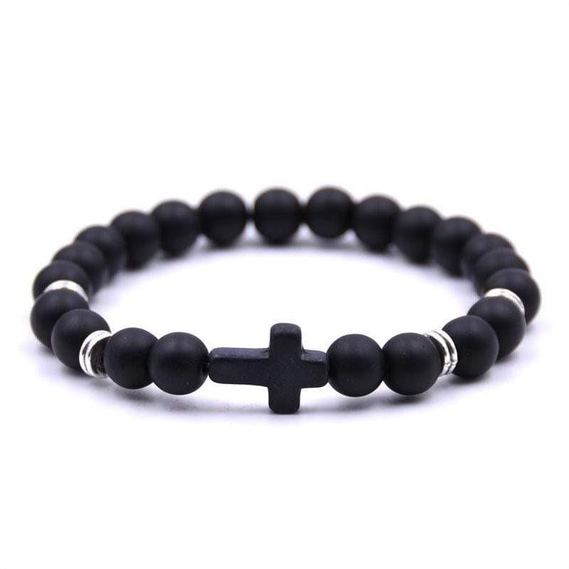 Sideways Cross Bracelet Black Beads 