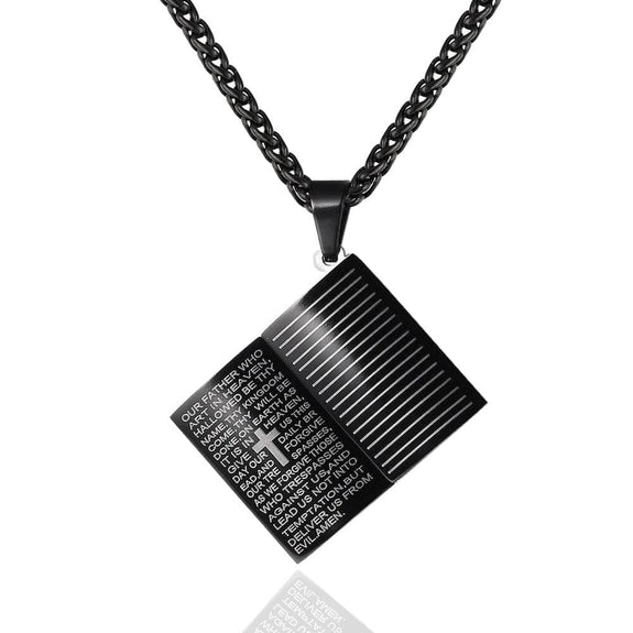 Bible Necklace with Lord's Prayer Black