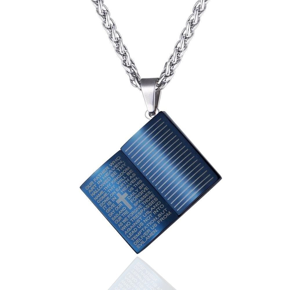Bible Necklace with Lord's Prayer Blue