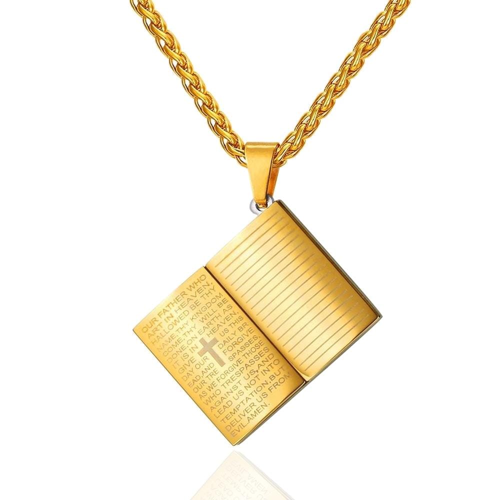 Bible Necklace with Lord's Prayer Gold