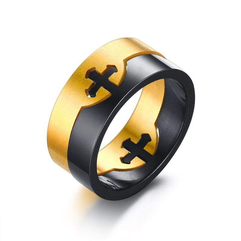 black gold cross ring