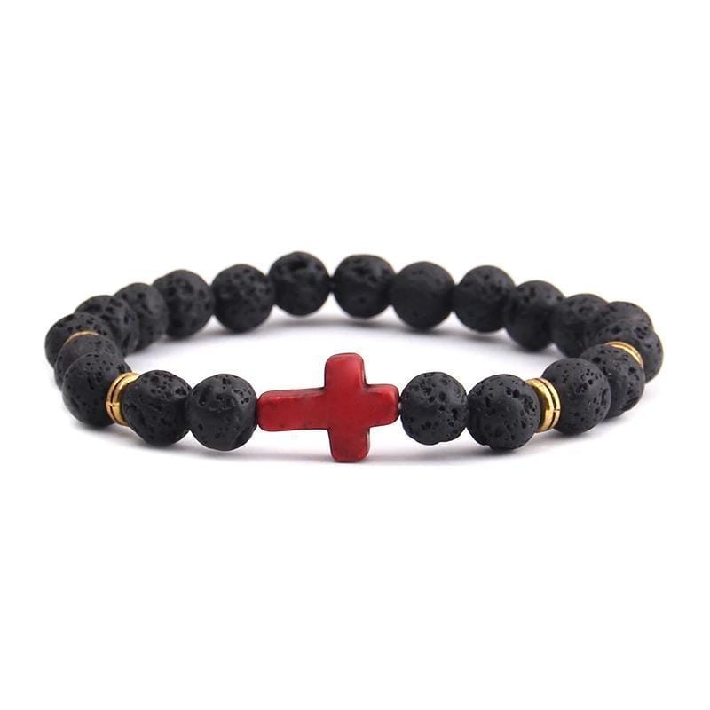 black bracelet with cross lava gold