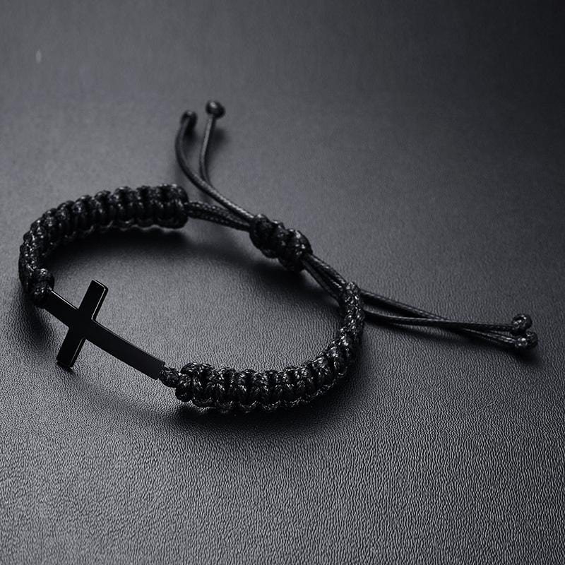 Black Rope Bracelet with Cross | Lord's Guidance