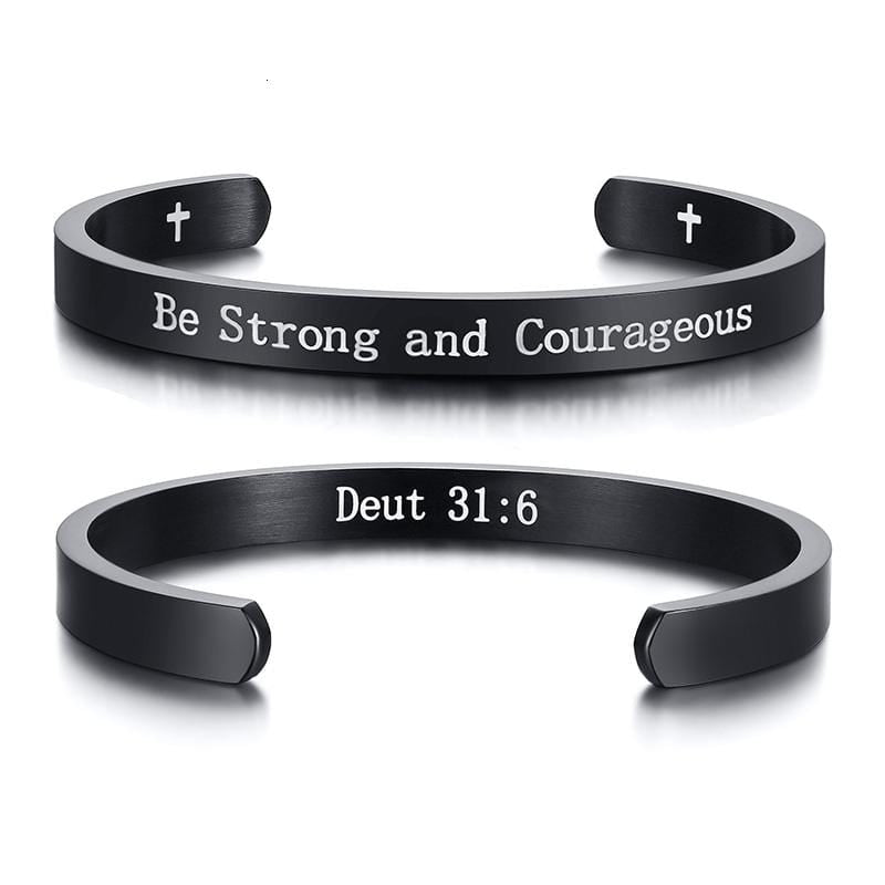 cuff bracelet bible verse deuteronomy 31:6 black