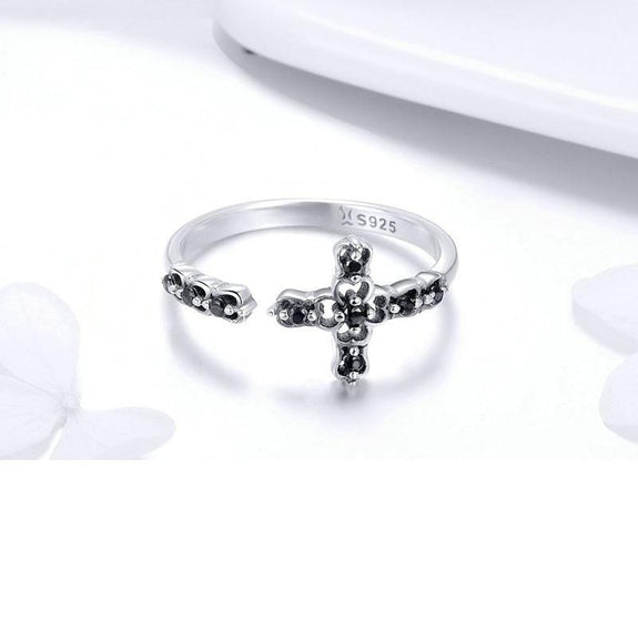 Christian Silver Black Diamonds Ring for Women