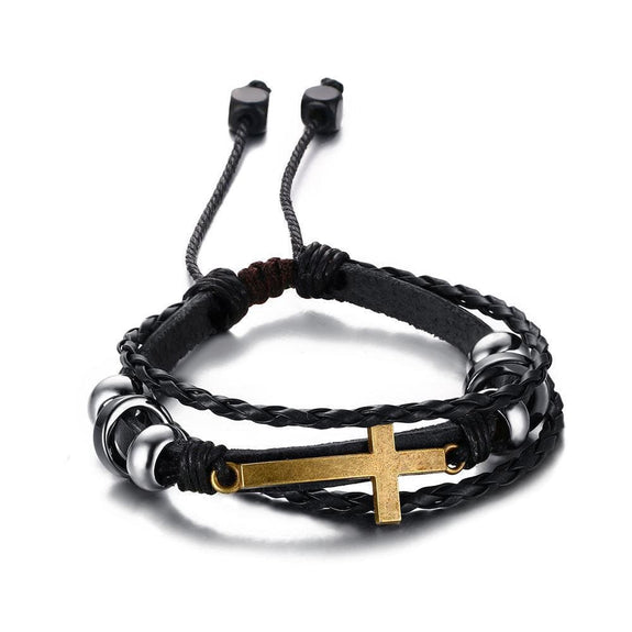 Leather Bracelet With Sideways Cross black