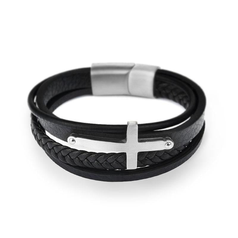 Men's Black Leather Cross Bracelet | Lord's Guidance