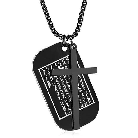 lord's prayer dog tag necklace black