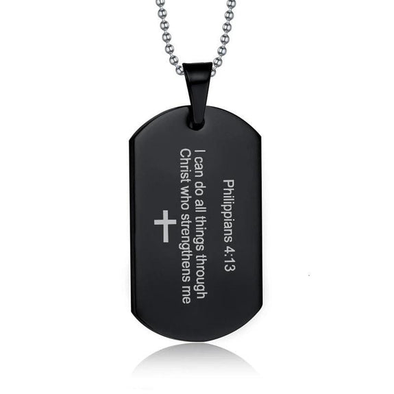 philippians 4:13 dog tag necklace black