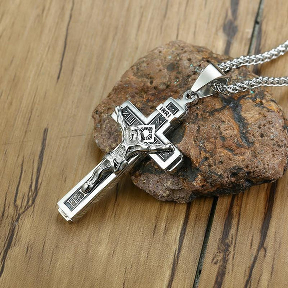 Black Tone INRI Crucifix Necklace