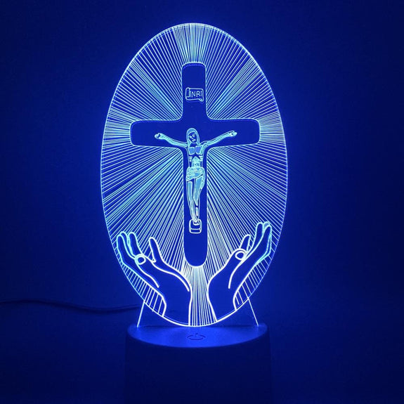 jesus cross night light blue