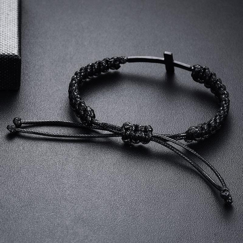 Men's Cross Bracelet  Black Rope