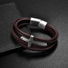 Men's Cross Brown Leather Bracelet