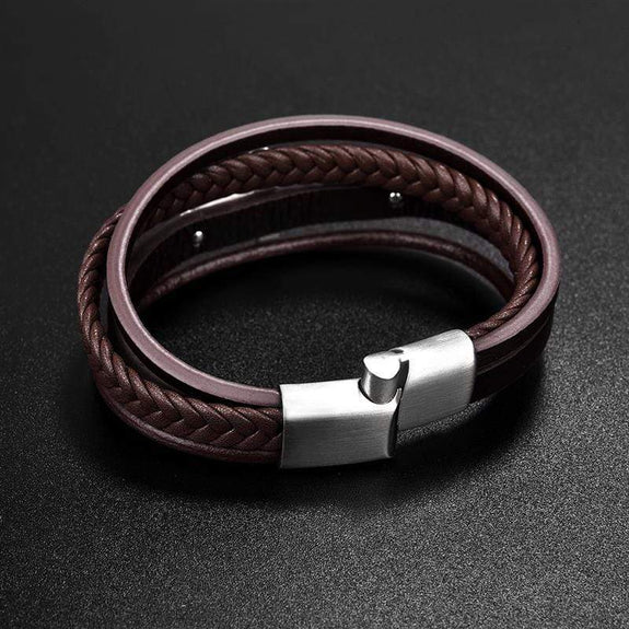 Men's Cross Bracelet Brown Leather