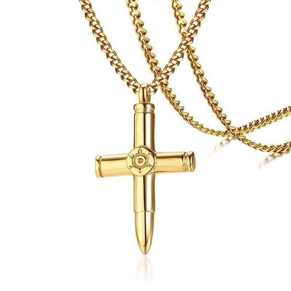 Buy Striking Men's Bullet Locket Necklace – Detailed with the Lord's Cross  in a Polished Gold, Silver or Black Finish – Rust & Discoloration Resistant  Stainless Steel Pendant and Chain (Silver) at