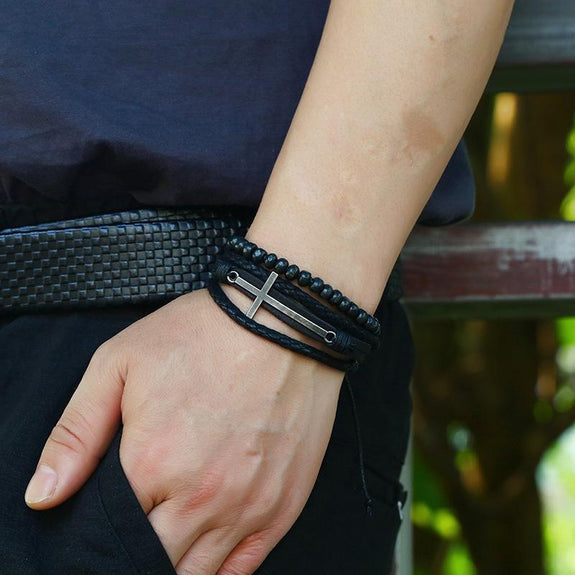 adjustable leather cross bracelet