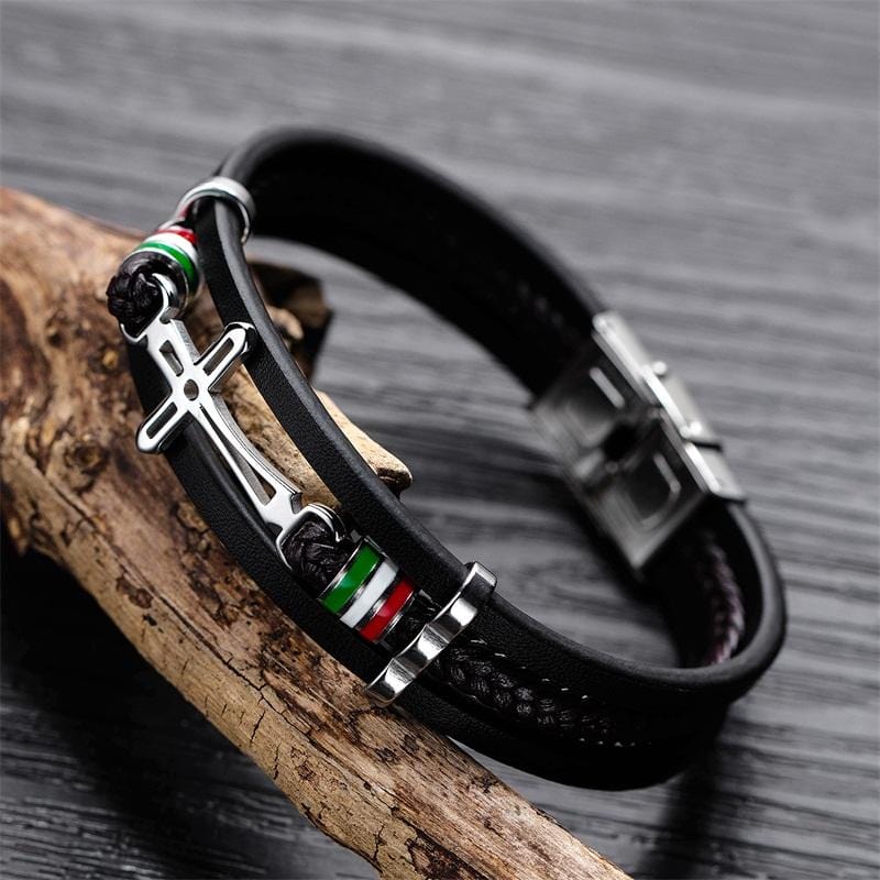 Men's Cross bracelet with leather band