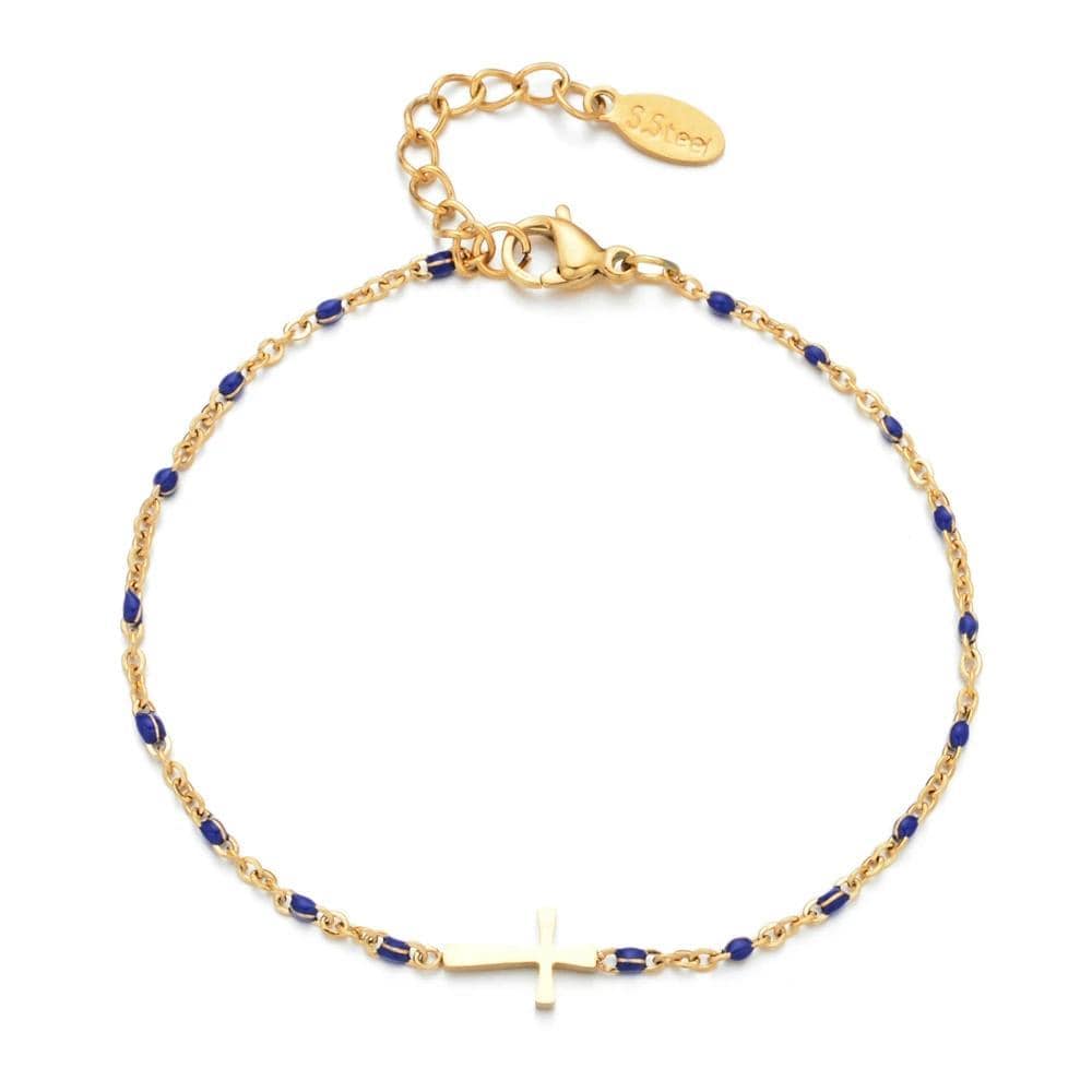 Women's Gold Cross Bracelet blue
