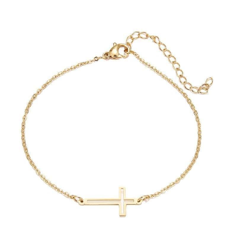 small sideways cross bracelet gold
