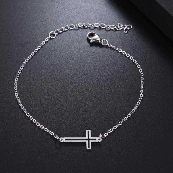 small sideways cross bracelet silver