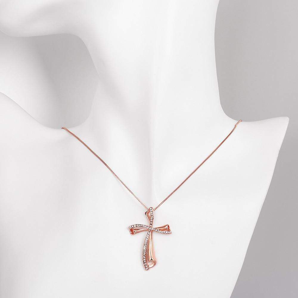 Women's Cross Necklace Rose Gold Plated