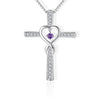 cross necklace with heart in the middle purple