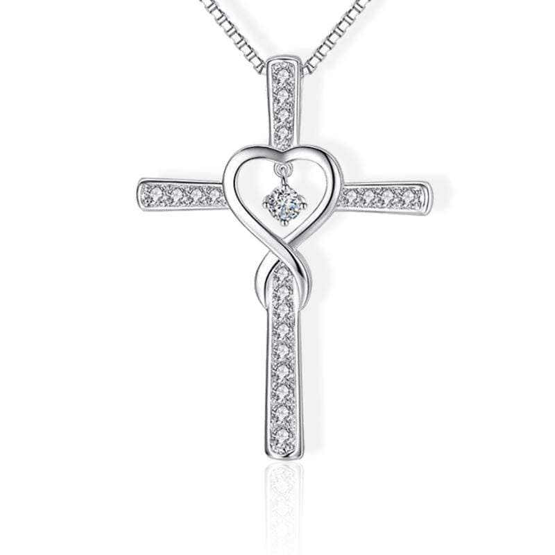 cross necklace with heart in the middle white