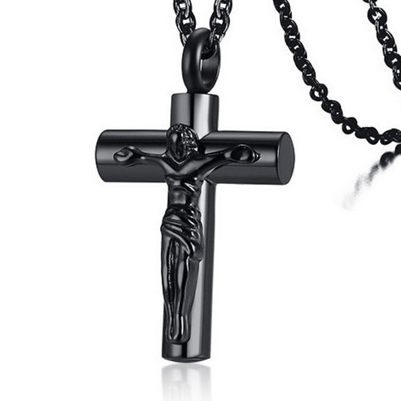 Jesus Cross Necklace Black