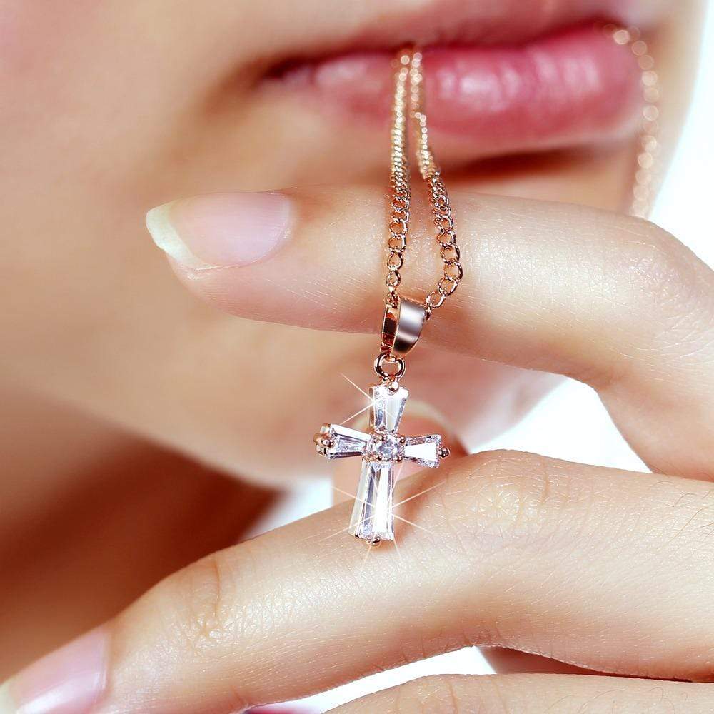 Silver Crystal Cross Necklace -Rhodium Plated -16... - Depop