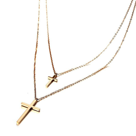 Double chain Christian cross necklace