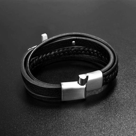 Men's Cross Bracelet Black Leather
