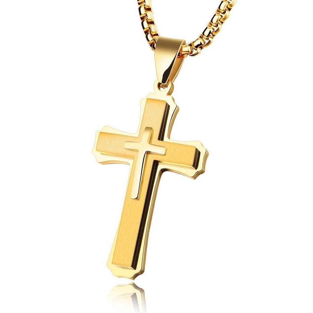 Men's Gold Christian Cross Necklace