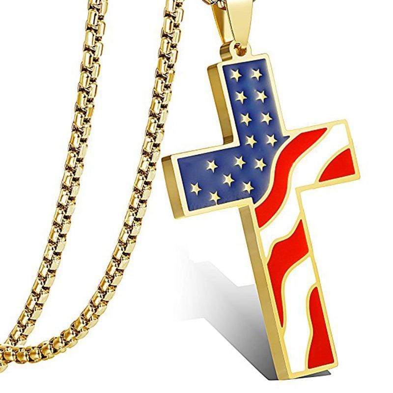 American Flag Cross Necklace gold